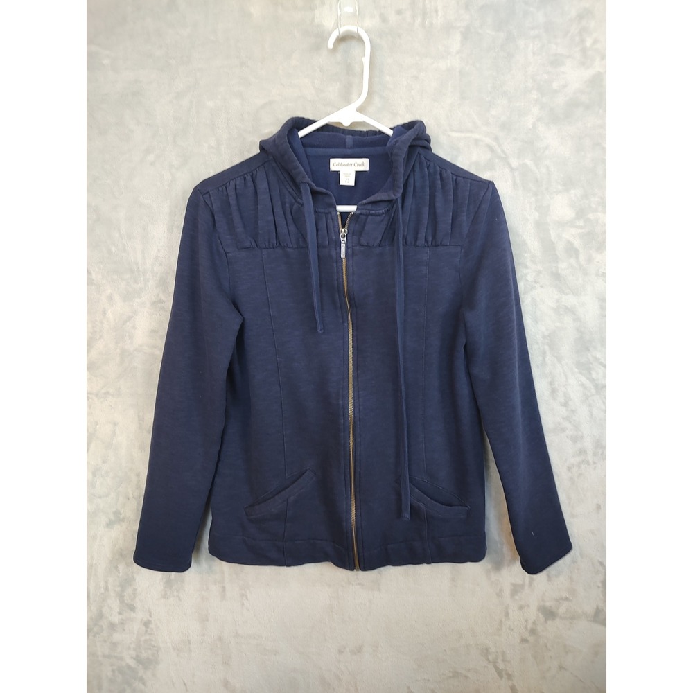 Coldwater Creek Navy Blue Pleated Shoulder Full Zip Hoodie XS 4-6 4021706